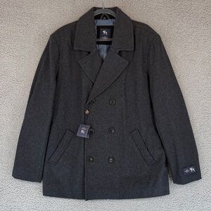 Hart Schaffner Marx mens XL Charcoal wool blend Pea Coat double breasted pockets
